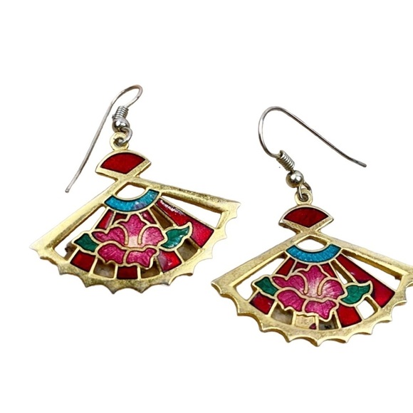 VINTAGE poinsettia fan-shaped holiday earrings - Picture 1 of 6
